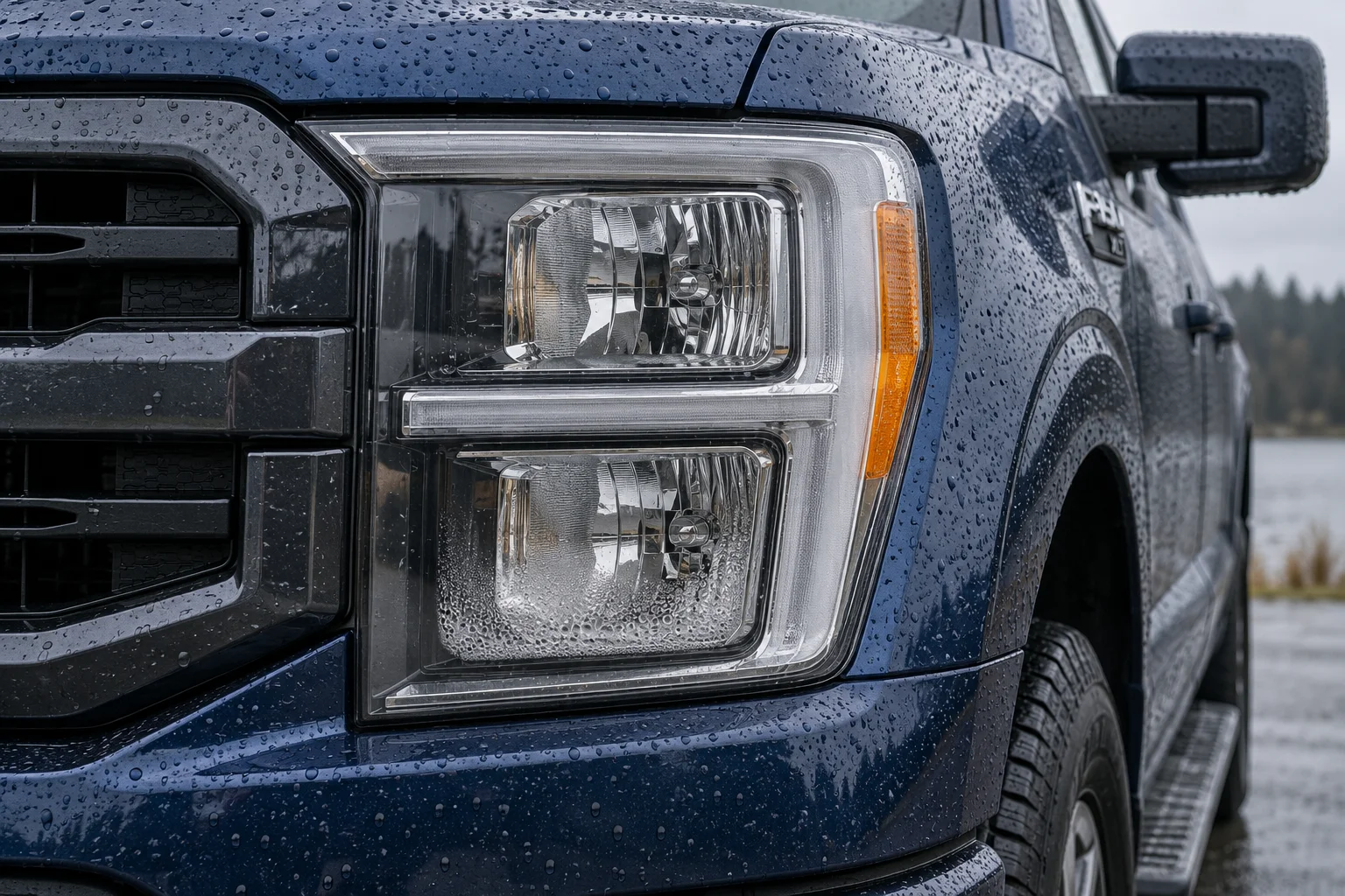 Illustration of mist and droplets inside a car headlight